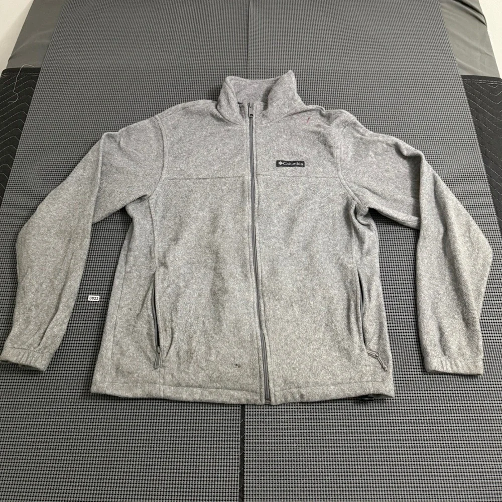 Columbia Mens Gray Full Zip Fleece Jacket Mock Neck Steens Mountain Medium